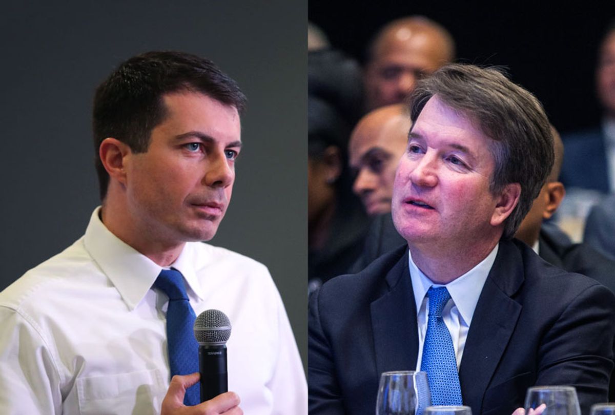 Democratic presidential candidate South Bend, Indiana Mayor Pete Buttigieg and U.S. Supreme Court Justice Brett Kavanaugh (Scott Olson/Zach Gibson/Getty Images)