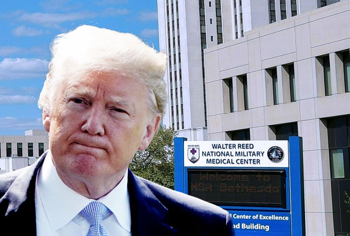 Donald Trump  and the Walter Reed National Military Medical Center in Bethesda, Maryland. (Getty Images/MANDEL NGAN/AFP/Salon)