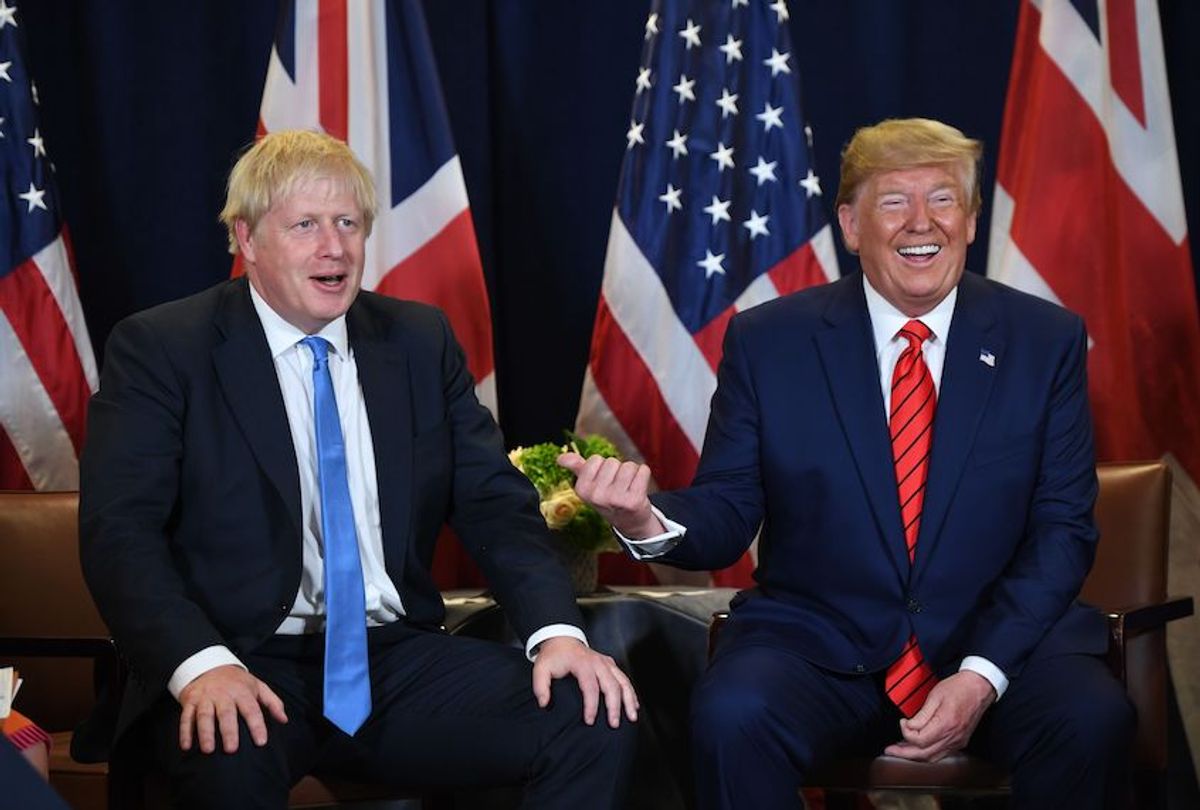 US President Donald Trump and British Prime Minister Boris Johnson hold a meeting at UN Headquarters in New York, September 24, 2019, on the sidelines of the United Nations General Assembly.  (Saul Loeb/AFP via Getty Images)