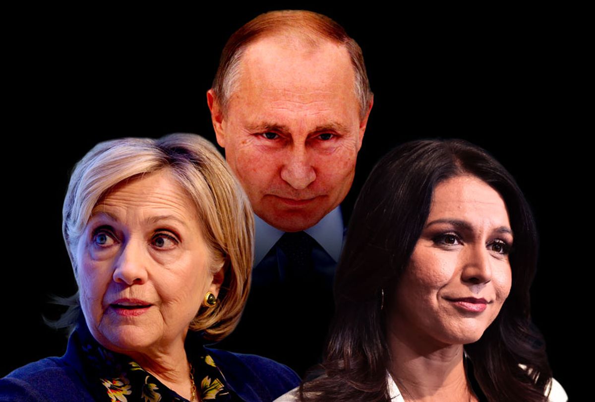 Tulsi Gabbard, Hillary Clinton and Vladimir Putin (Getty Images/Salon)