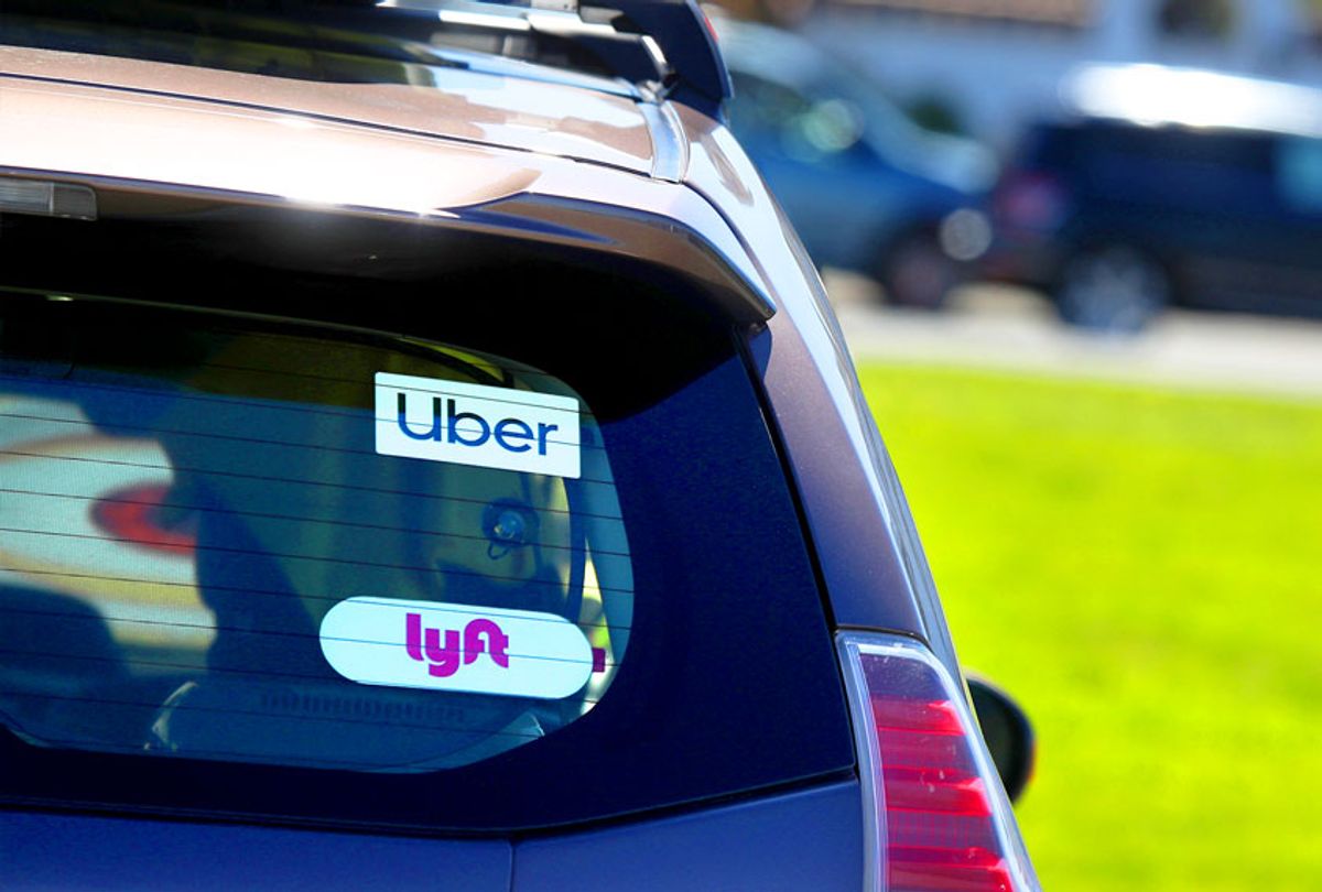 The Lyft logo is displayed on a car on March 11, 2019 in San Francisco, California. On-demand transportation company Lyft has filed paperwork for its initial public offering that is expected to value the company at up to $25 billion.  (Justin Sullivan/Getty Images)