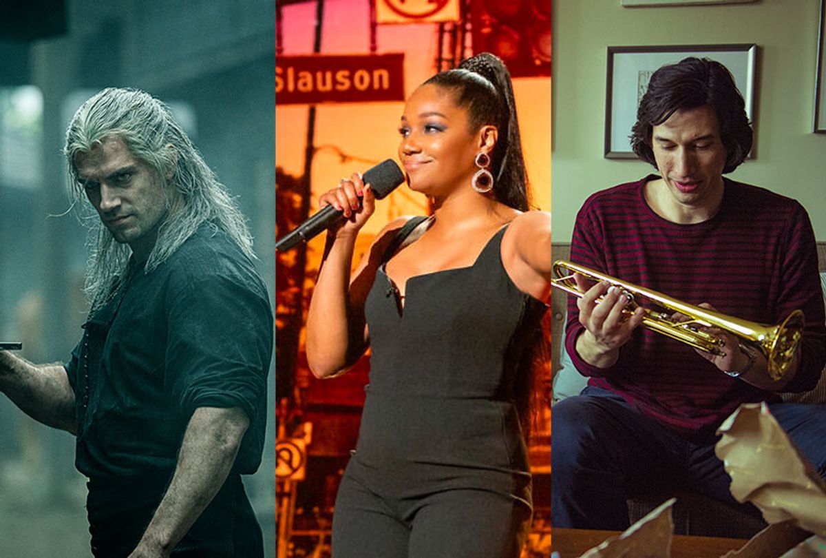 Stills from "Marriage Story", Tiffany Haddish: Black Mitzvah" and "Witcher" (Netflix)