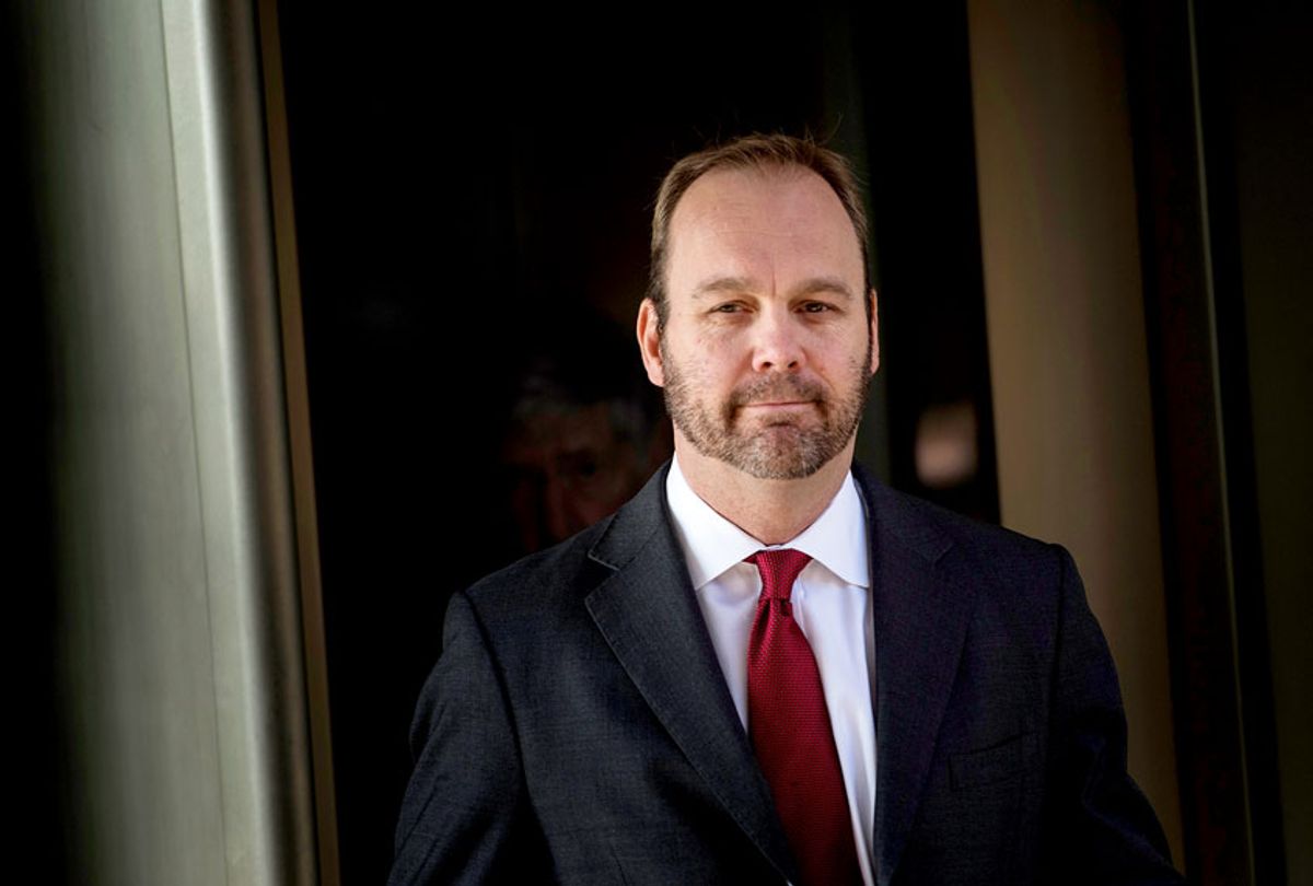 Former Trump campaign official Rick Gates leaves Federal Court on December 11, 2017 in Washington, DC. In October, Trump's one-time campaign chairman Paul Manafort and his deputy Rick Gates were arrested on money laundering and tax-related charges. / AFP PHOTO / Brendan Smialowski (Photo credit should read  (BRENDAN SMIALOWSKI/AFP via Getty Images)