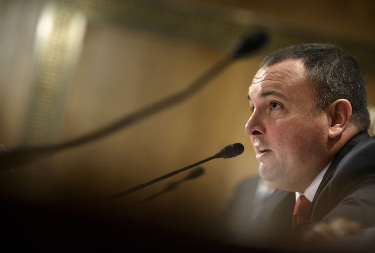 Robert J. MacLean speaks during a hearing of the Senate Homeland Security and Governmental Affairs Committee on Capitol Hill June 9, 2015 in Washington, DC. The committee held the hearing on the Transportation Security Administration. (Brendad Smialowski/Afp via Getty Images)