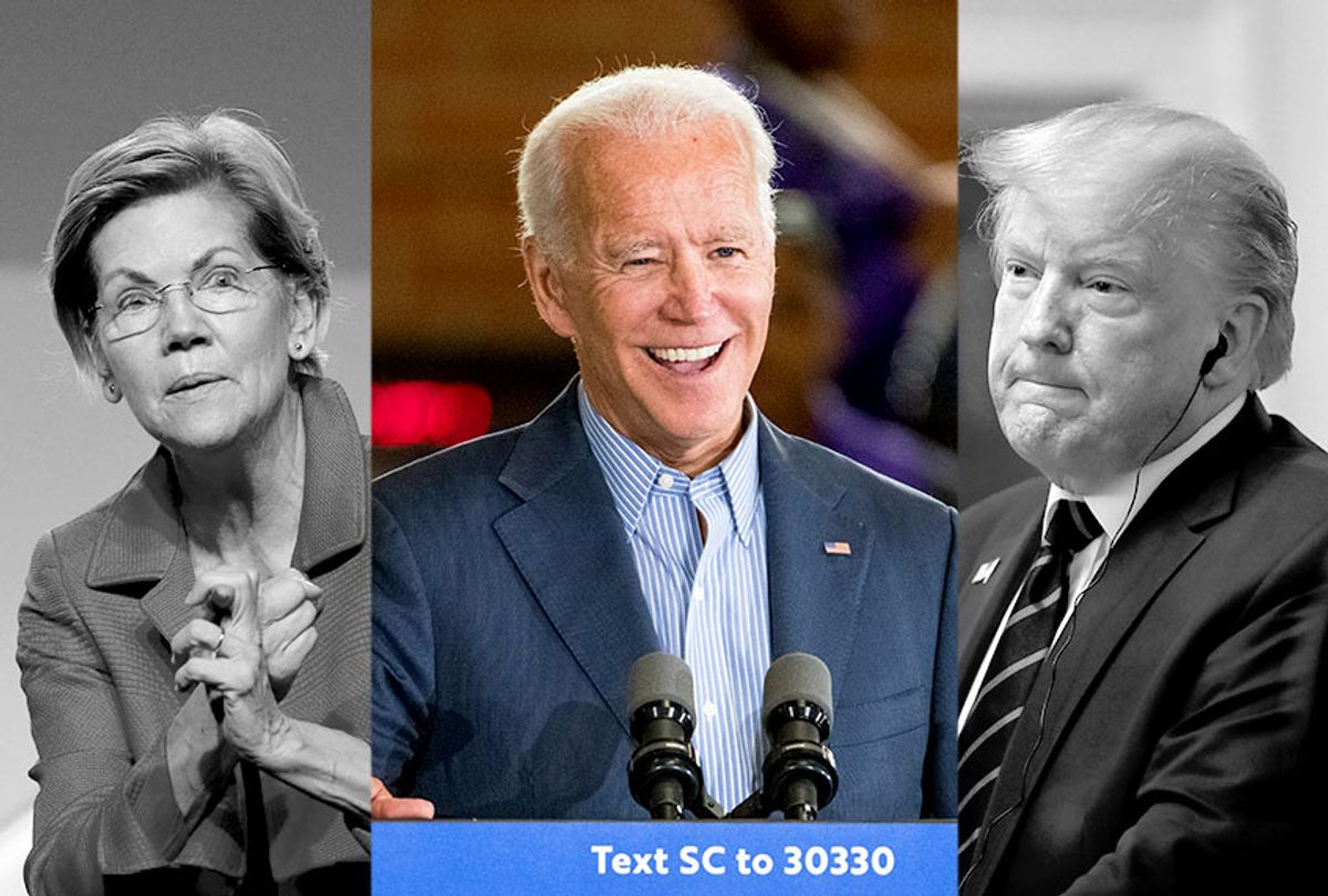 Elizabeth Warren, Joe Biden and Donald Trump (Getty Images/AP Images/Salon)