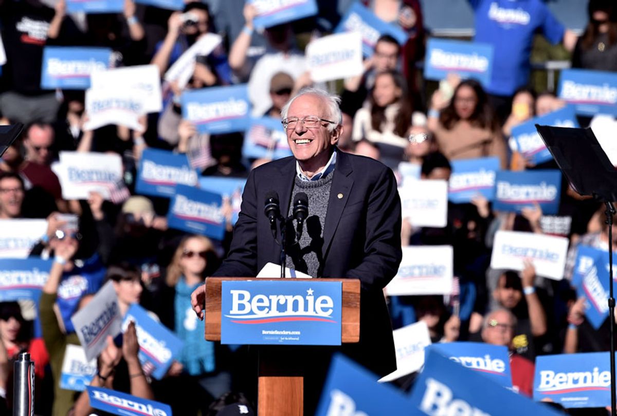 Bernie Sanders speaks during a campaign rally in Queensbridge Park on October 19, 2019 in Queens, New York City. (Photo by  (Bauzen/GC Images)