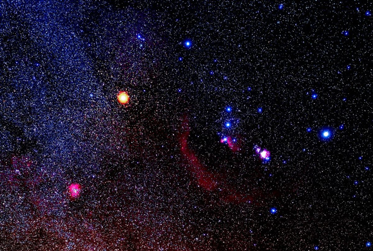 The constellation Orion, with the star Betelgeuse glowing yellow (VW Pics/Universal Images Group via Getty Images)