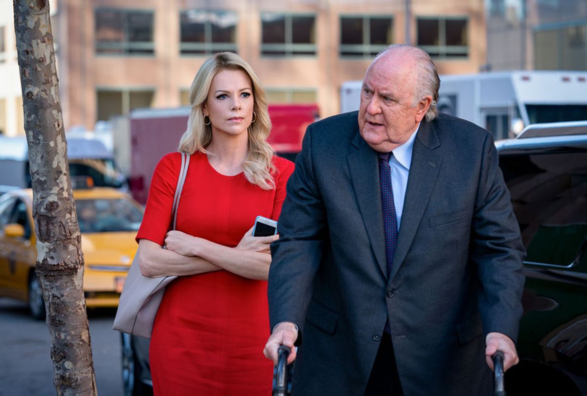 Charlize Theron as 'Megyn Kelly' and John Lithgow as 'Roger Ailes' in BOMBSHELL. (Hilary Bronwyn Gayle SMPSP)