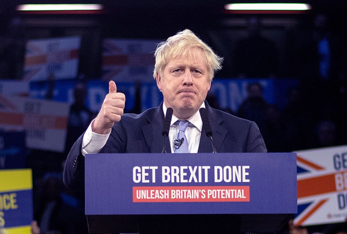 Britain's Prime Minister Boris Johnson speaks to supporters at the Copper Box Arena on December 11, 2019 in London, United Kingdom. (Leon Neal/Getty Images)