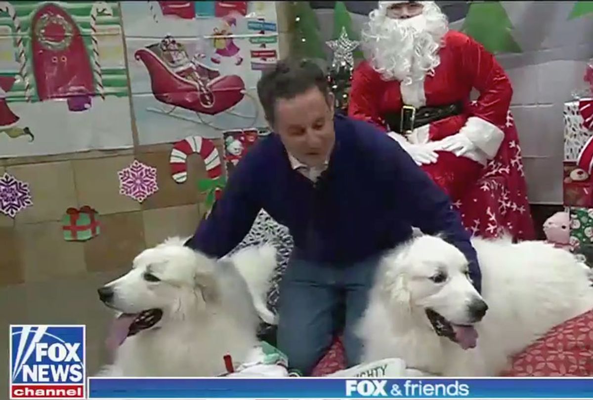 Brian Kilmeade taking Christmas photos with his dogs, Rocky and Apollo (Fox News)