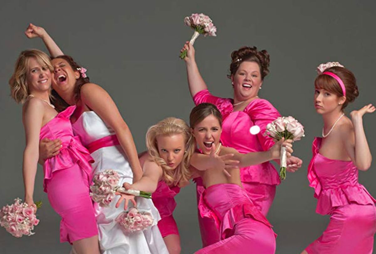 Rose Byrne, Melissa McCarthy, Maya Rudolph, Wendi McLendon-Covey, Kristen Wiig, and Ellie Kemper in "Bridesmaids" (2011) (Universal Pictures)