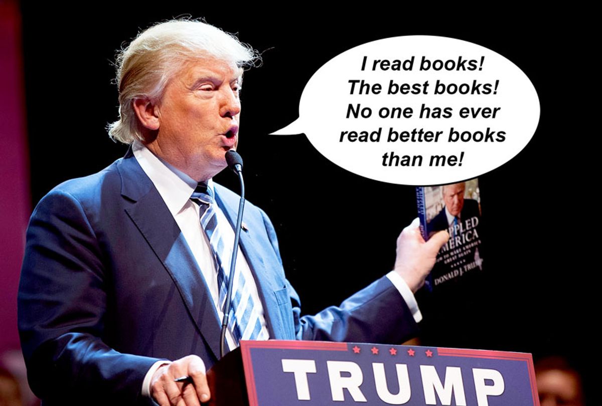 Republican presidential candidate Donald Trump talks about his book during a campaign stop (Scott Olson/Getty Images)