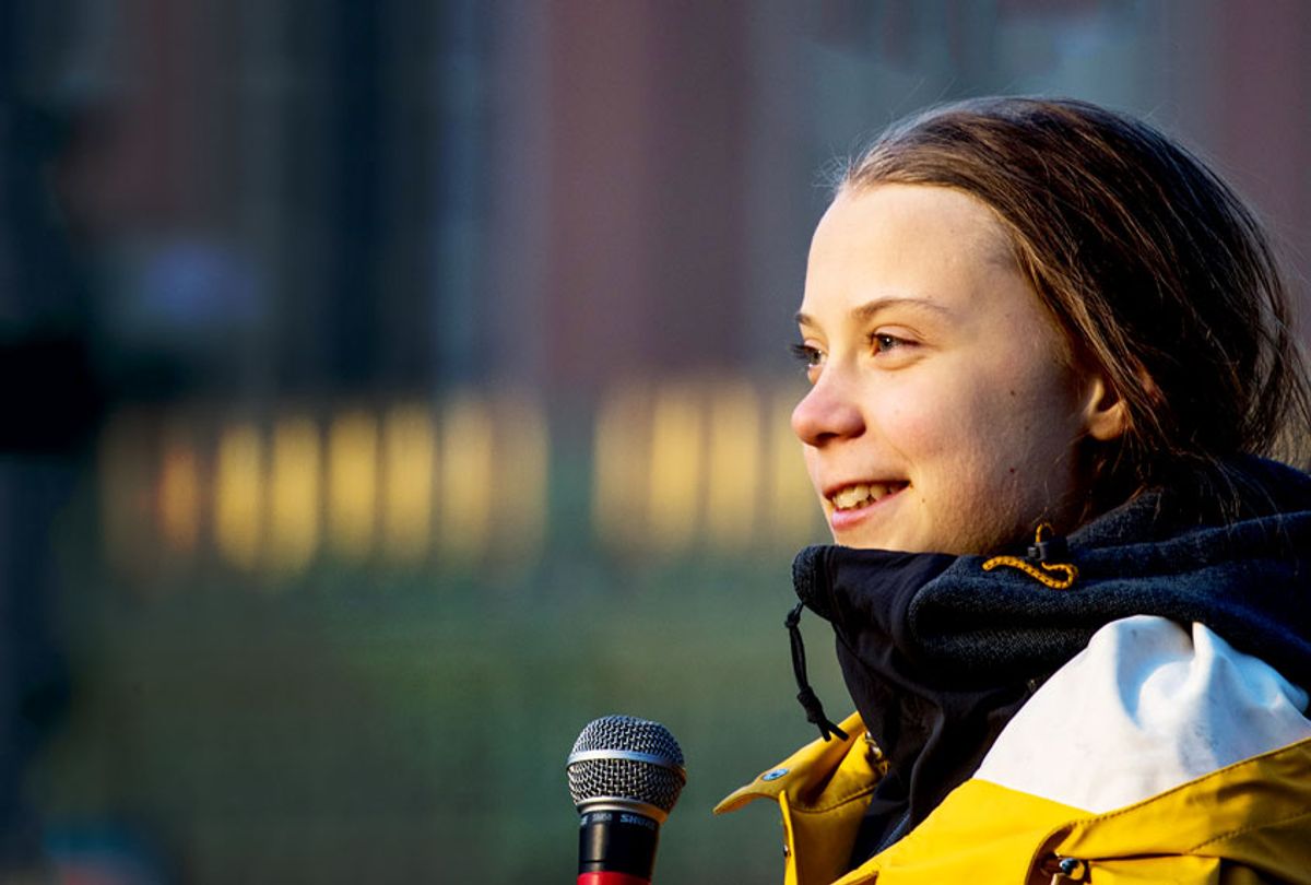 Greta Thunberg on December 13, 2019 in Turin, Italy. The 16-year-old environmental activist Greta Thunberg, just been elected Time Magazine's Person of the Year, on her way back from Madrid (where COP25 is happening) to Stockholm decided to partecipate to 50th Friday For Future in Turin. (Mauro Ujetto/NurPhoto via Getty Images)