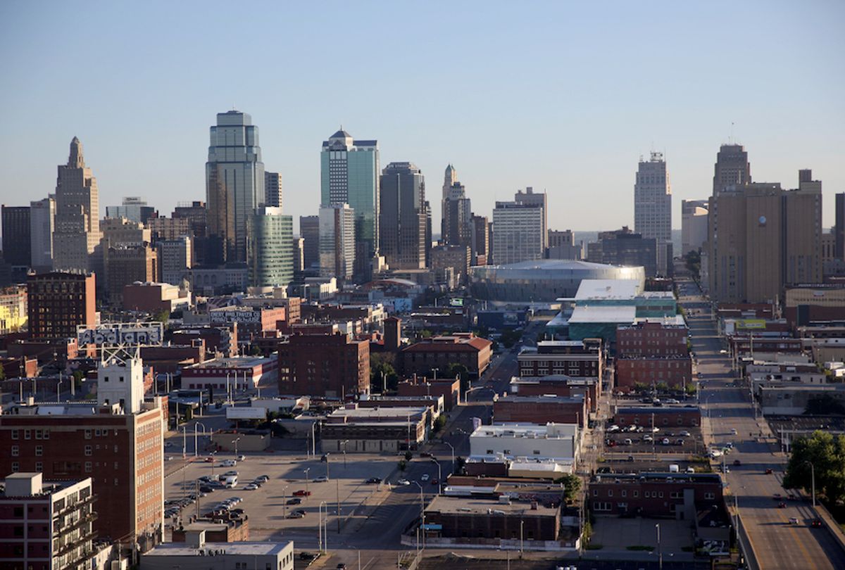 A panoramic view of Kansas City, Missouri, USA. Kansas City, or K.C., is the largest city in the state of Missouri. It is the 37th‚Äìlargest city by population in the United States and the 23rd‚Äìlargest by area. Kansas City, Missouri, USA.10th August 2015. Photo Tim Clayton (Photo by Tim Clayton/Corbis via Getty Images) (Photo by Tim Clayton/Corbis via Getty Images)