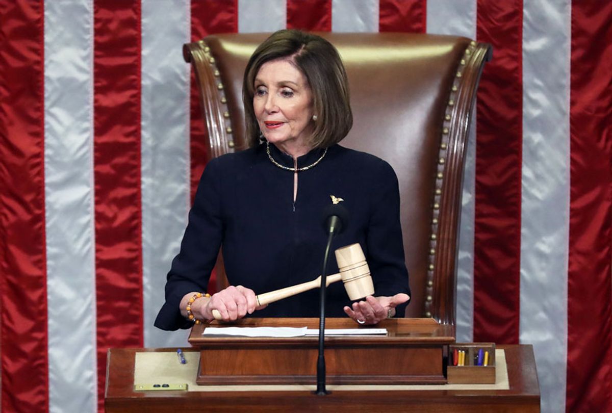 Speaker of the House Nancy Pelosi (D-CA) presides over Resolution 755 as the House of Representatives votes on the second article of impeachment of US President Donald Trump at in the House Chamber at the US Capitol Building on December 18, 2019 in Washington, DC. The U.S. House of Representatives voted to successfully pass two articles of impeachment against President Donald Trump on charges of abuse of power and obstruction of Congress. (Chip Somodevilla/Getty Images)
