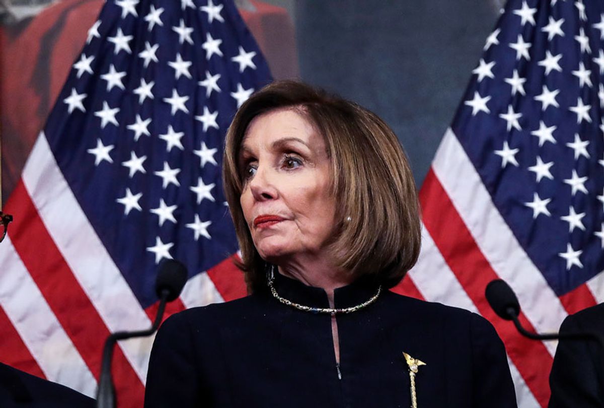 Speaker of the House Nancy Pelosi (D-CA) speaks during a press conference after the House of Representatives voted to impeach President Donald Trump at the U.S. Capitol on December 18, 2019 in Washington, DC. On Wednesday evening, the U.S. House of Representatives voted 230 to 197 and 229 to 198 to impeach President Trump on two articles of impeachment charging him with abuse of power and obstruction of Congress. (Drew Angerer/Getty Images)