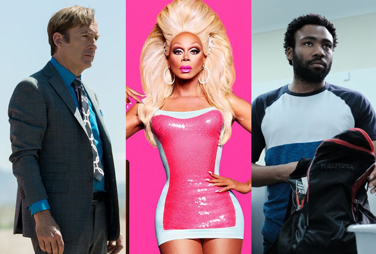 Better Call Saul, RuPaul's Drag Race, and Atlanta (Guy D'Alema/FX/Greg Lewis/AMC/Sony Pictures Tel/VH1)