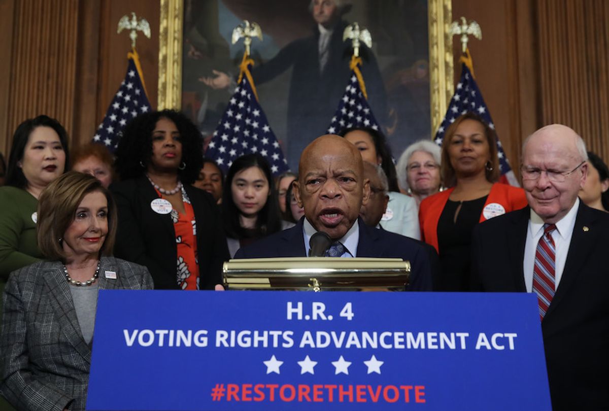 Rep. John Lewis (D-GA) speaks to the media ahead of the House voting on the H.R. 4, The Voting Rights Advancement Act, on December 6, 2019 in Washington, DC.  (Mark Wilson/Getty Images)