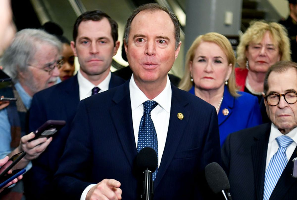 Lead House Manager Adam Schiff speaks to the press at the US Capitol in Washington, DC (MANDEL NGAN/AFP via Getty Images)
