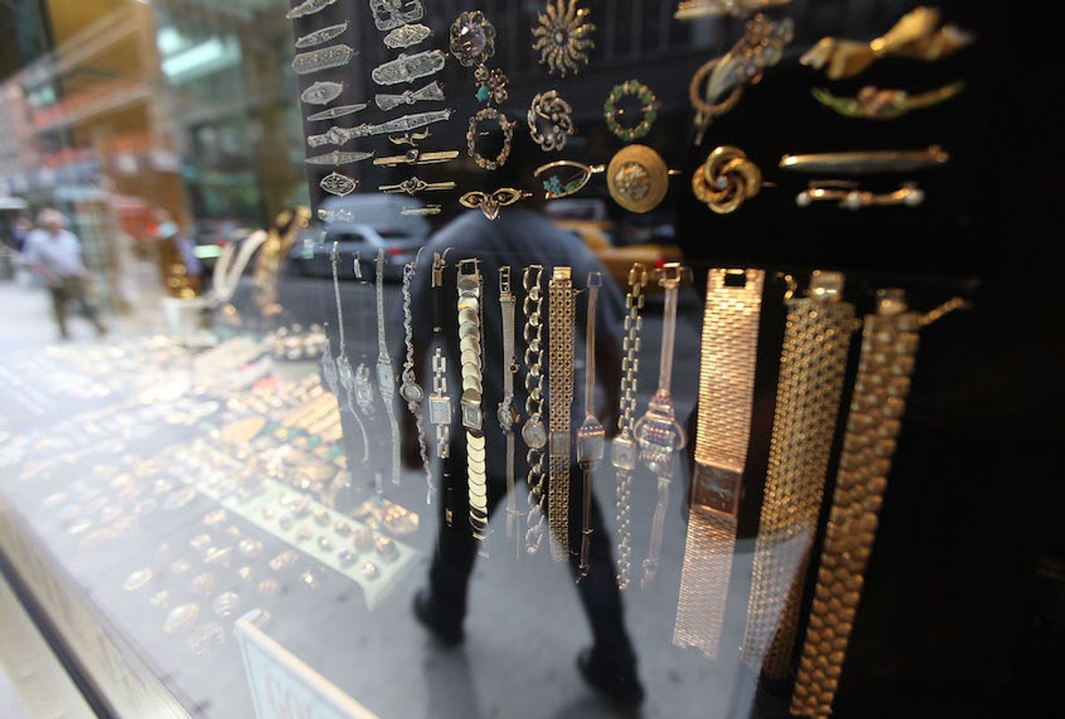 Gold items are seen for sale in the Diamond District of Manhattan on July 18, 2011 in New York City.  (Mario Tama/Getty Images)