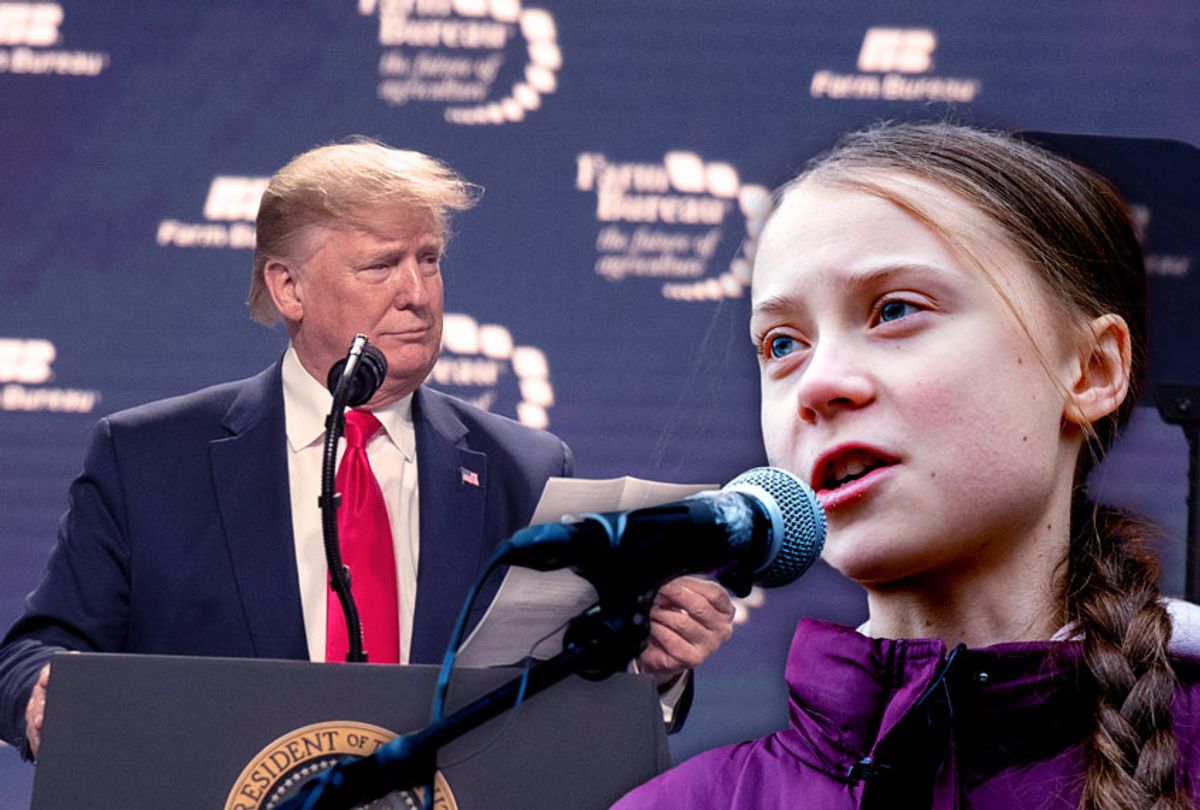 Donald Trump and Greta Thunberg ( Callaghan O'Hare/RvS.Media/Basile Barbey/Getty Images/Salon)