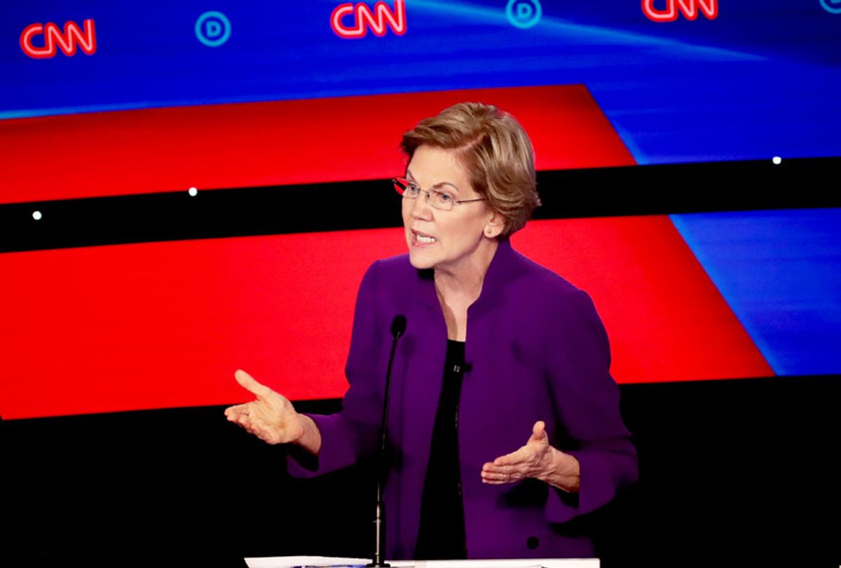 Sen. Elizabeth Warren (D-MA) speaks during the Democratic presidential primary debate at Drake University on January 14, 2020 in Des Moines, Iowa. Six candidates out of the field qualified for the first Democratic presidential primary debate of 2020, hosted by CNN and the Des Moines Register. (Photo by  (Scott Olson/Getty Images)