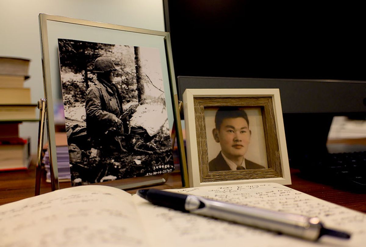 Framed photos of Fred Korematsu, on the desk of Andrew Fukuda  (Courtesy of publicist)