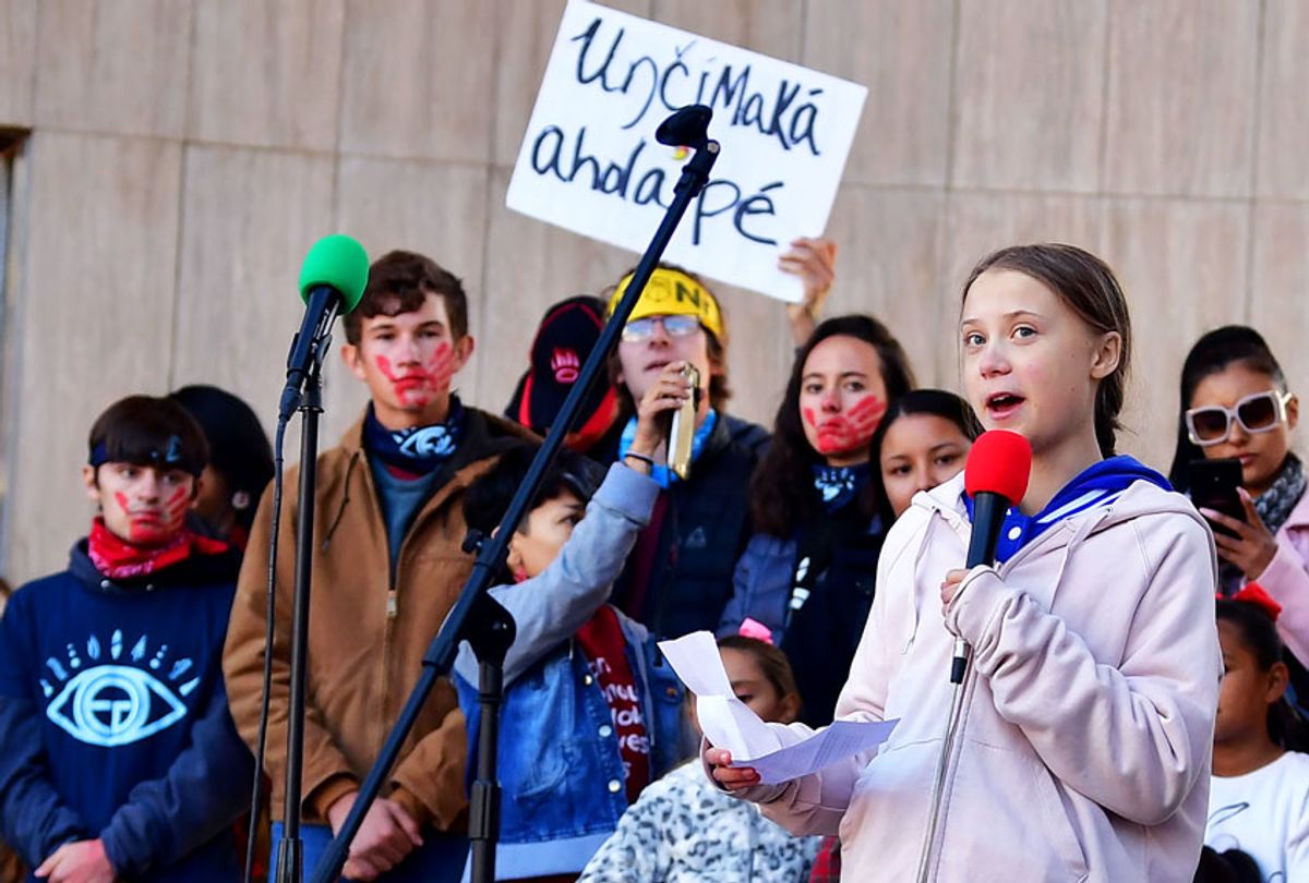 Greta Thunberg speaks at a Climate Strike rally (FREDERIC J. BROWN/AFP via Getty Images)