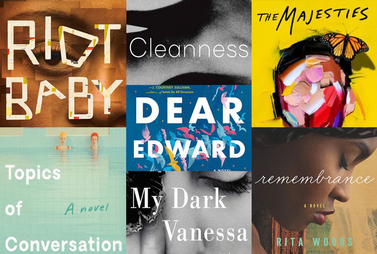Cleanness by Garth Greenwell, Topics of Conversation: A Novel by Miranda Popkey, My Dark Vanessa by Kate Elizabeth Russell, Riot Baby by Tochi Onyebuchi, Dear Edward by Ann Napolitano, The Majesties by Tiffany Tsao, and Remembrance by Rita Woods (Knopf Doubleday Publishing Group/William Morrow/Farrar, Straus and Giroux/Atria Books/The Dial Press/Forge Books/Tor.com)