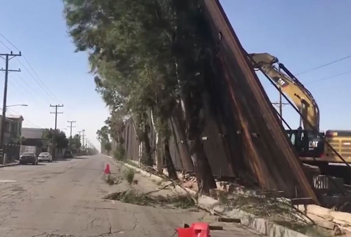 The border wall falls over in the wind (KYMA)