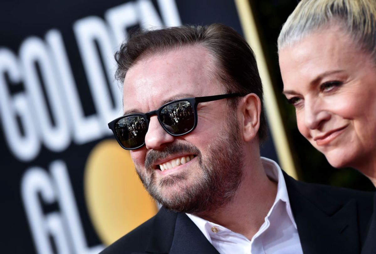 Ricky Gervais and Jane Fallon attend the 77th Annual Golden Globe Awards at The Beverly Hilton Hotel on January 05, 2020 in Beverly Hills, California. (Axelle/Bauer-Griffin/FilmMagic)