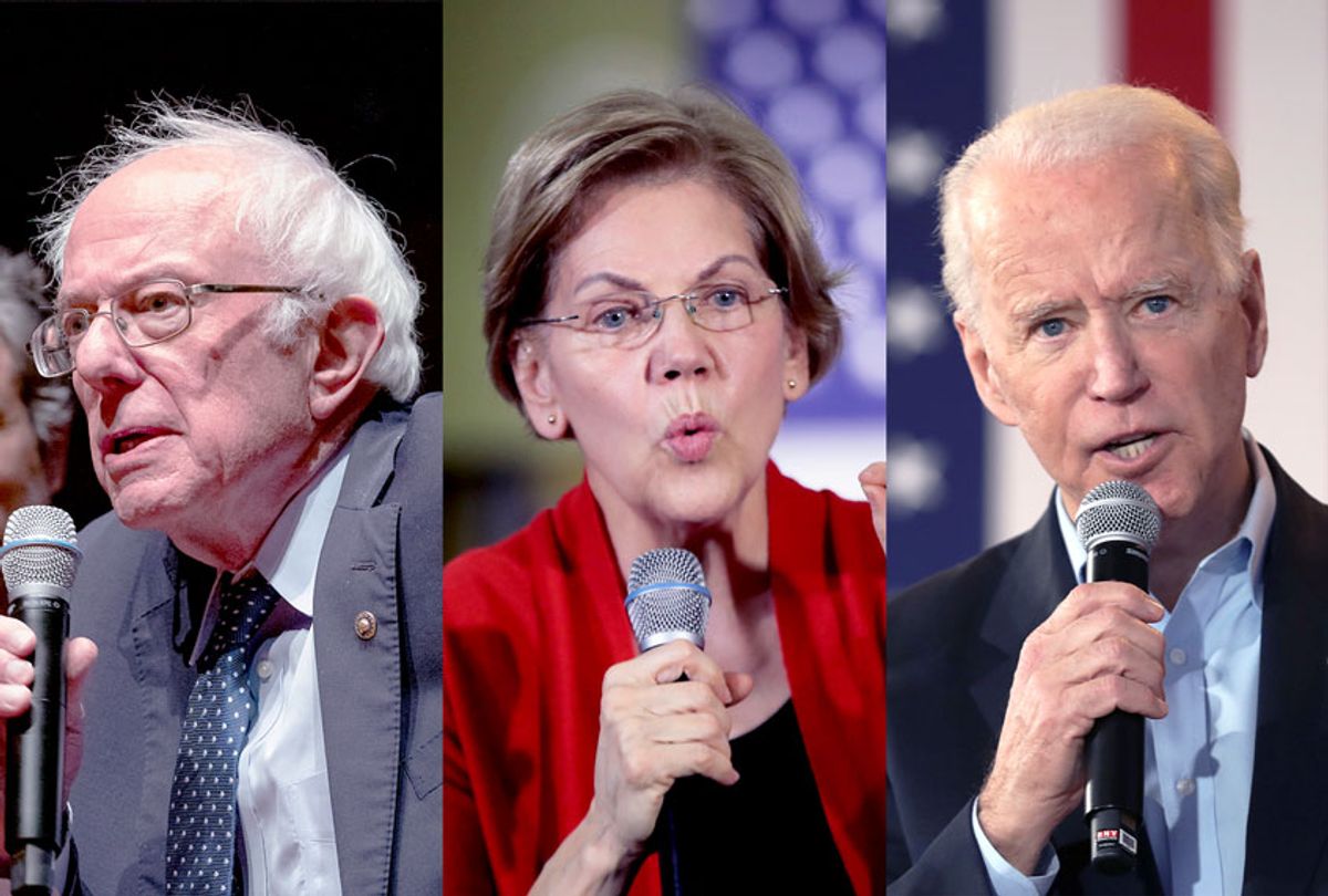 Bernie Sanders, Elizabeth Warren, and Joe Biden (Scott Olson/Justin Sullivan/Samuel Corum/Getty Images/Salon)