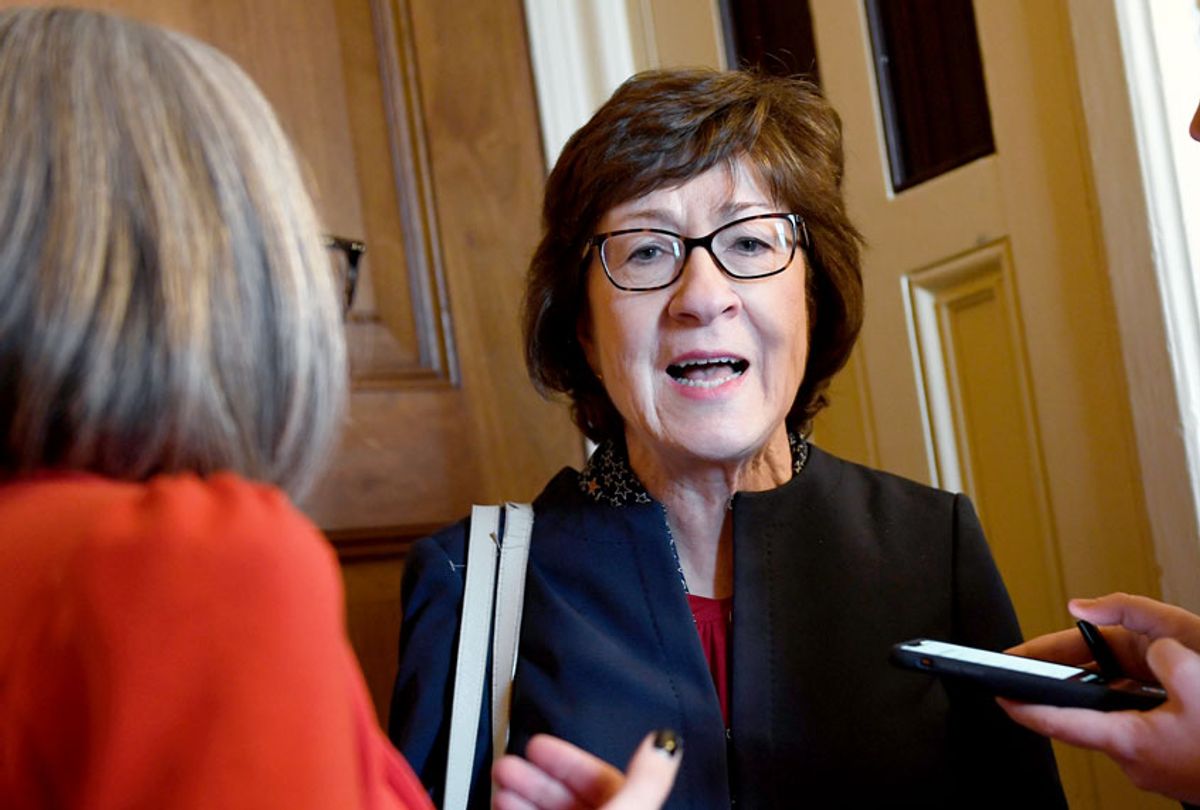 Sen. Susan Collins, R-Maine, talks to reporters on Capitol Hill in Washington, Wednesday, Jan. 15, 2020.  (AP Photo/Susan Walsh)