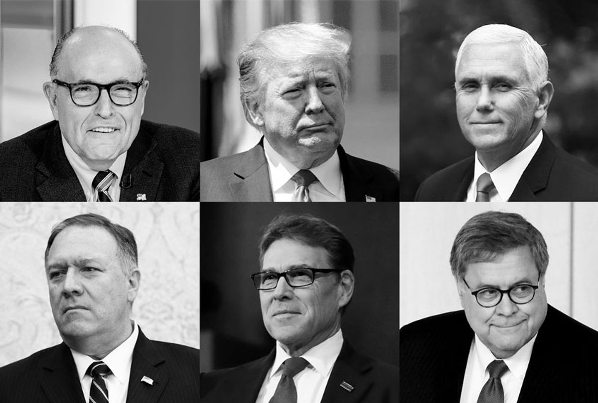 Donald Trump, Mike Pence, Bill Barr, Mike Pompeo, Rudy Giuliani, and Rick Perry (Getty Images/AP Photo/Salon)