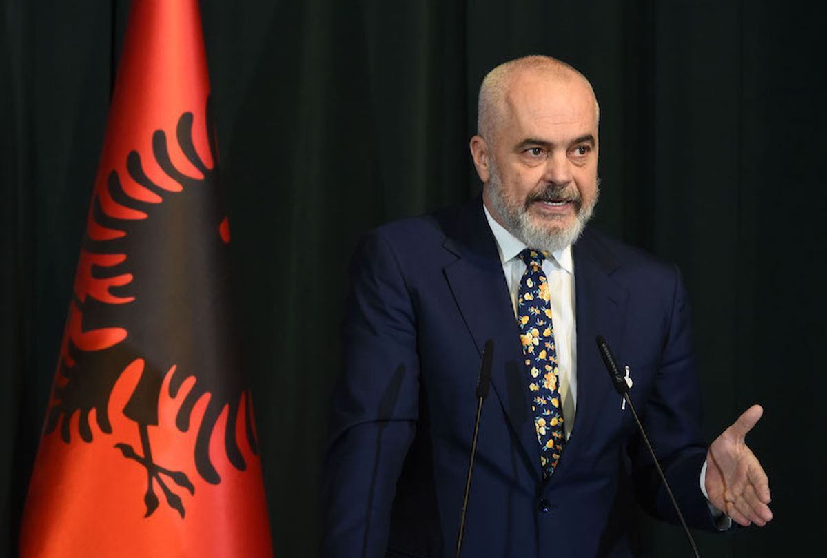 Albanian Prime Minister Edi Rama speaks at a joint press conference with President of the European Parliament David Sassoli in Tirana, Albania, Feb. 3, 2020. (Photo by Zhang Liyun/Xinhua via Getty)