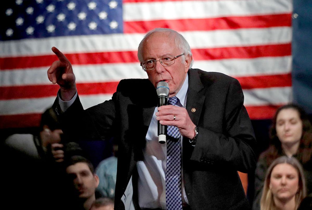 Democratic presidential candidate Sen. Bernie Sanders, I-Vt., speaks at a town hall campaign event at the Rochester Opera House, Saturday, Feb. 8, 2020, in Rochester, N.H.  (AP Photo/Robert F. Bukaty)