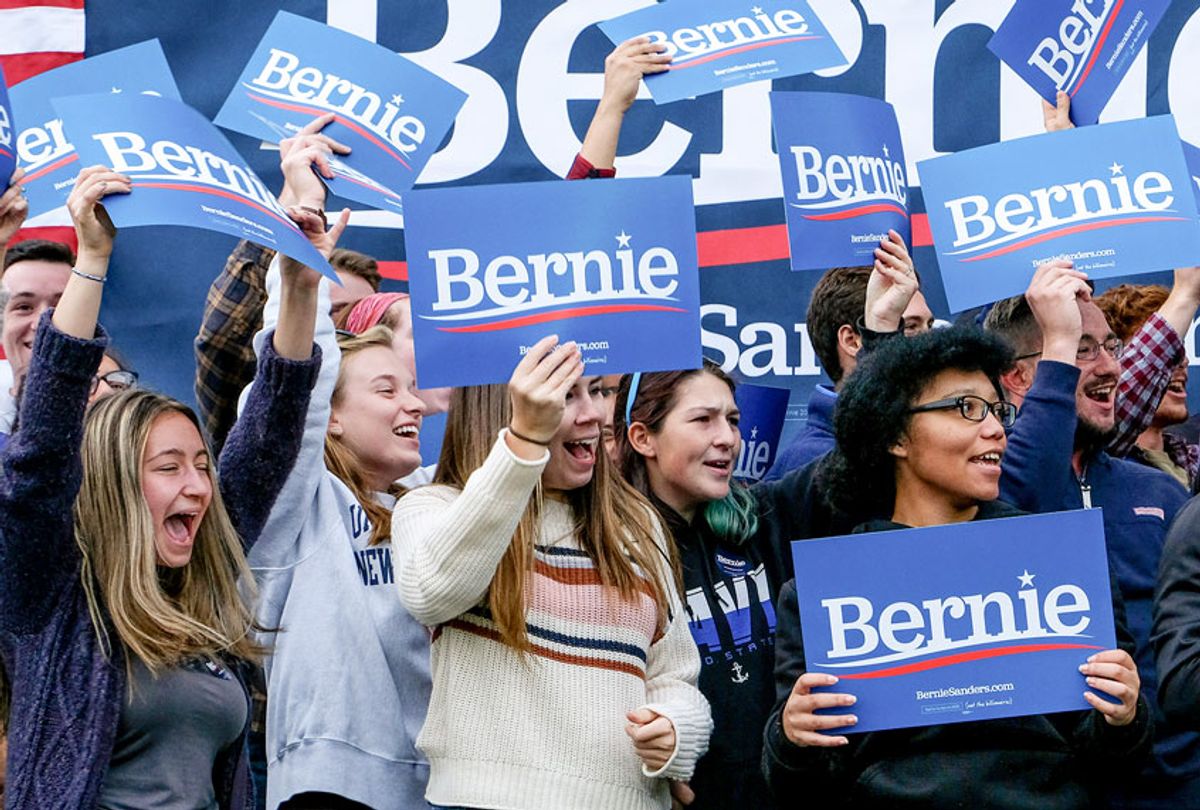 Supporters await Vermont senator and presidential candidate Bernie Sanders as he campaigns at the University of New Hampshire in Durham.  (Bernie Sanders Supporters)