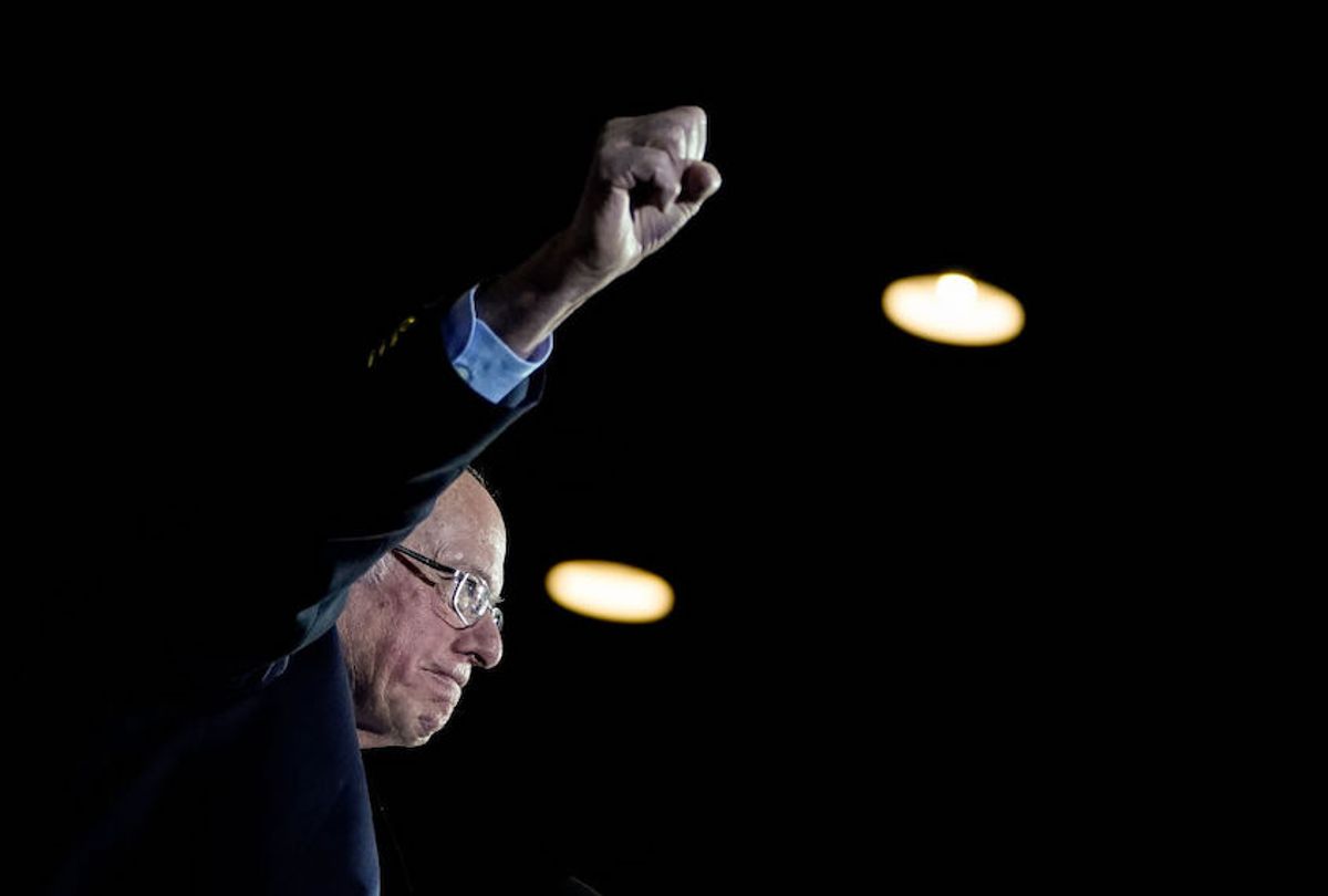 Democratic presidential candidate Sen. Bernie Sanders (I-VT) raises his fist as he arrives onstage after winning the Nevada caucuses during a campaign rally at Cowboys Dancehall on February 22, 2020 in San Antonio, Texas.  (Drew Angerer/Getty Images)