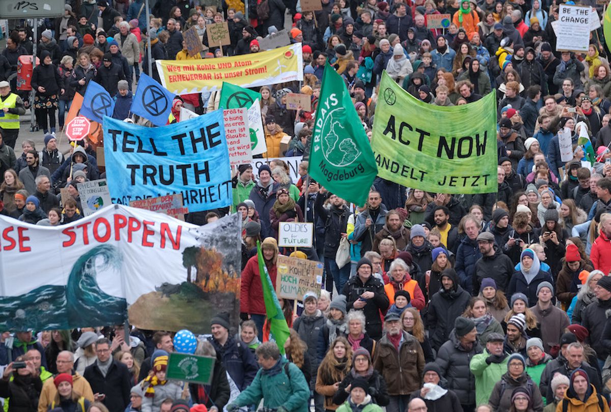 Tens of thousands of marchers participate in a Fridays for Future climate protest on February 21, 2020 in Hamburg, Germany.  (Sean Gallup/Getty Images)