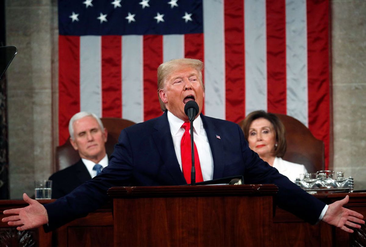 U.S. President Donald Trump delivers the State of the Union address in the House chamber on February 4, 2020 in Washington, DC. Trump is delivering his third State of the Union address on the night before the U.S. Senate is set to vote in his impeachment trial. (Leah Millis-Pool/Getty Images)