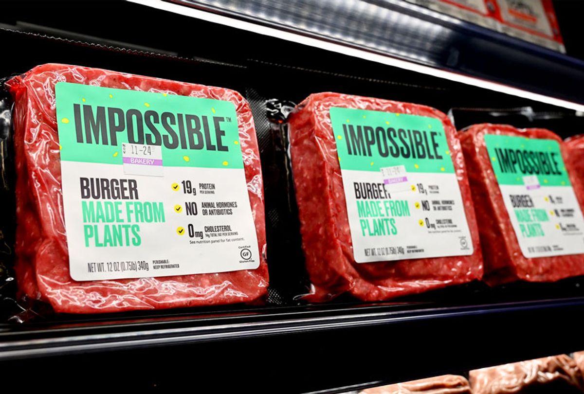 "Impossible Foods" burgers made from plant-based substitutes for meat products  (ANGELA WEISS/AFP via Getty Images)