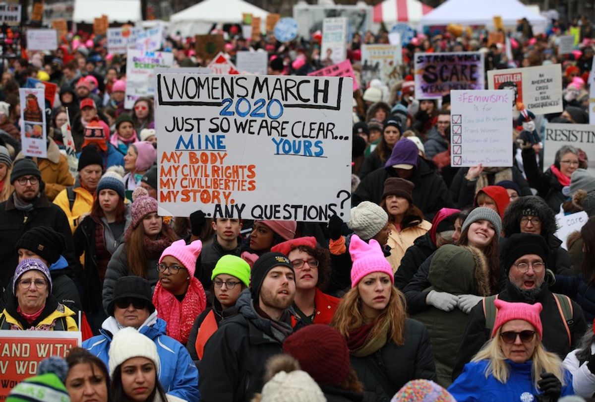 People participate in the Women's March as they protest against the U.S. President Donald Trump in Washington, United States on January 18, 2020.  (Yasin Ozturk/Anadolu Agency via Getty Images)