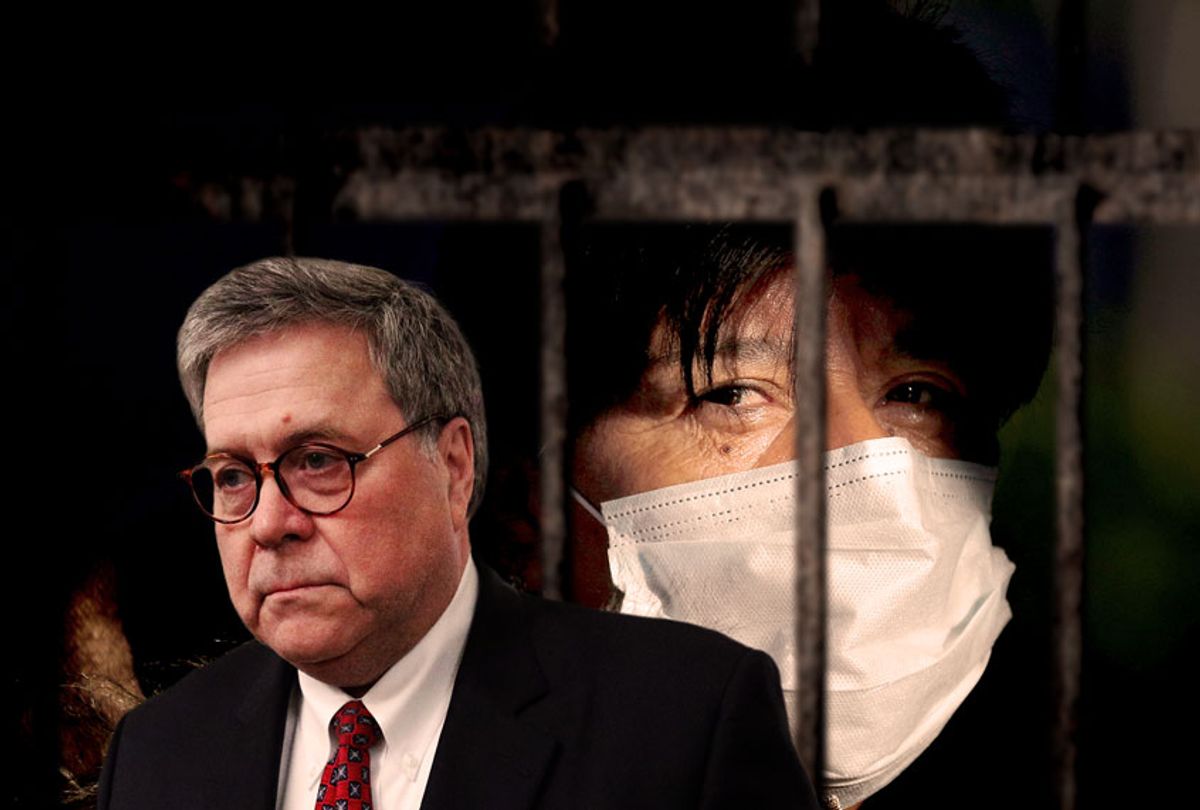 William Barr | Woman in a medical mask behind bars (AP Photo/Getty Images/Salon)