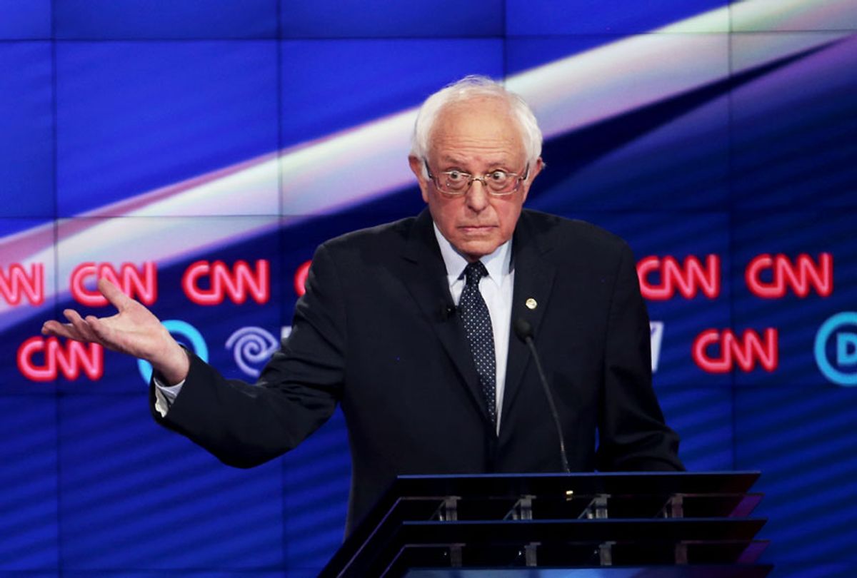 Democratic Presidential candidate Sen. Bernie Sanders (D-VT) debates Hillary Clinton during the CNN Democratic Presidential Primary Debate at the Duggal Greenhouse in the Brooklyn Navy Yard on April 14, 2016 in New York City. The candidates are debating ahead of the New York primary to be held April 19. (Justin Sullivan/Getty Images)