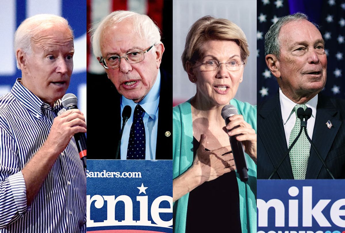 Joe Biden, Bernie Sanders, Elizabeth Warren and Mike Bloomberg (AP Photo/Getty Images/Salon)