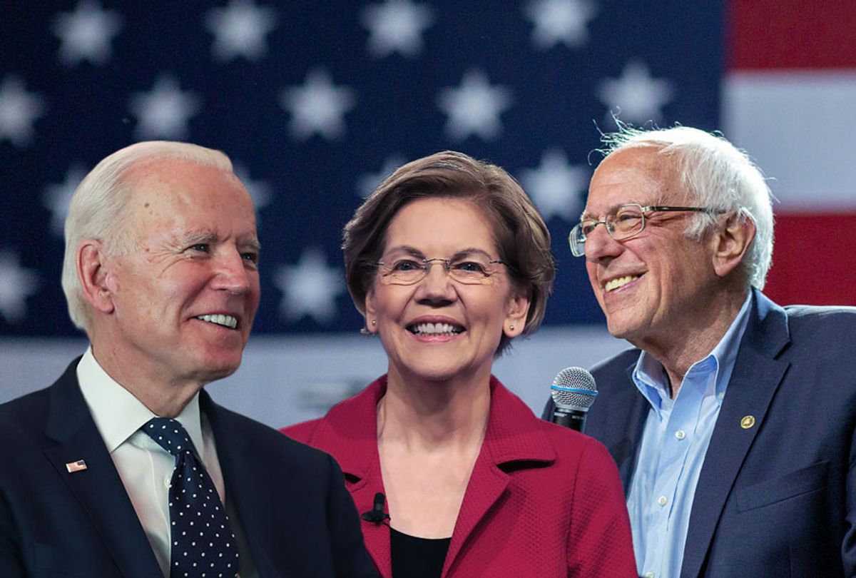 Joe Biden, Elizabeth Warren and Bernie Sanders (Getty Images/David McNew/Scott Olson/Joe Raedle)