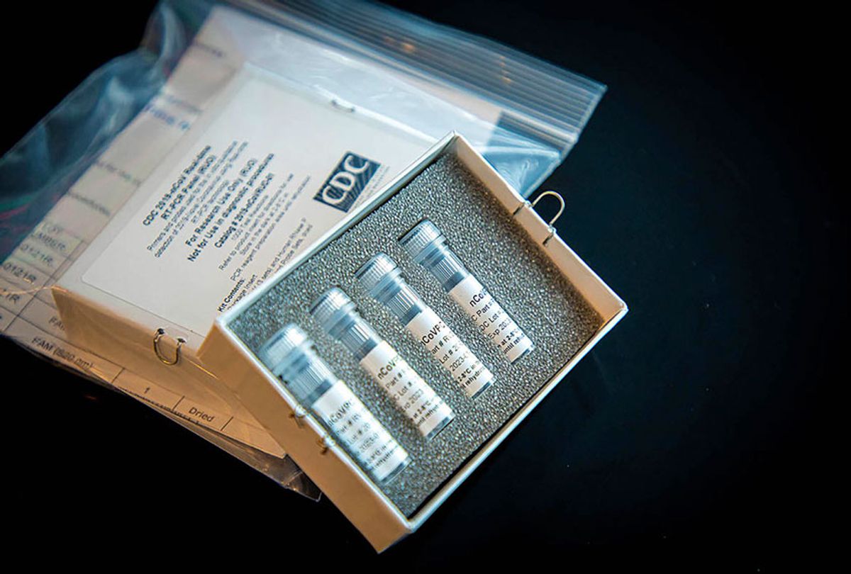 This undated photo provided by U.S. Centers for Disease Control and Prevention shows CDC's laboratory test kit for the new coronavirus. (CDC via AP)