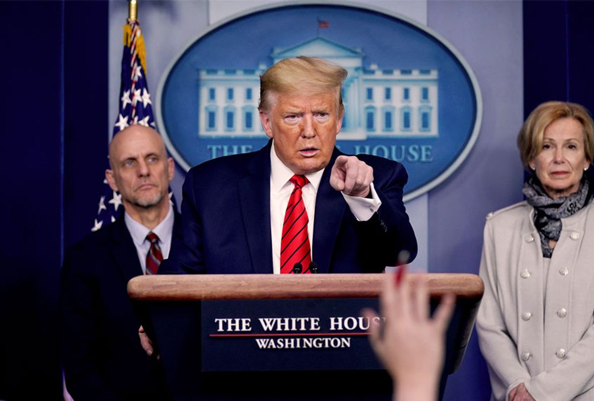 President Donald Trump takes questions during press briefing with the coronavirus task force, at the White House, Thursday, March 19, 2020, in Washington.  (AP Photo/Evan Vucci)
