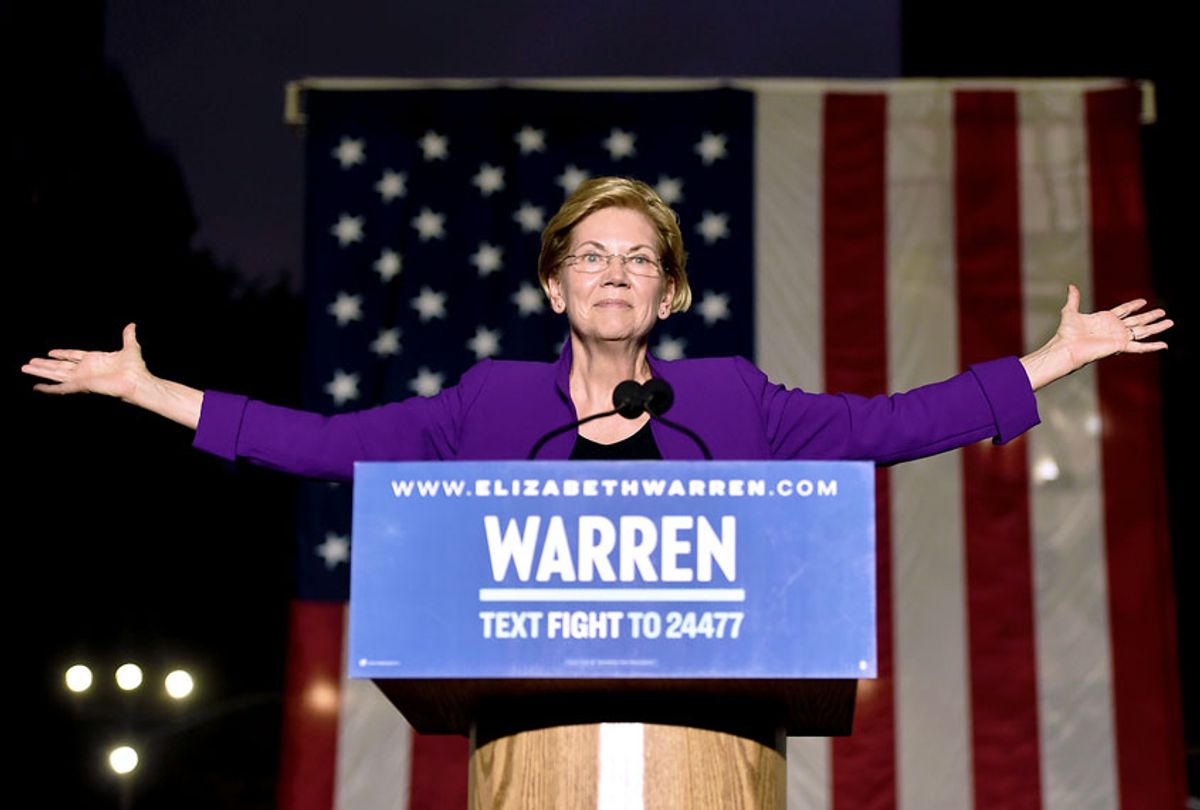 2020 Democratic presidential candidate Sen. Elizabeth Warren (D-MA) speaks during a rally in Washington Square Park (Bauzen/GC Images)