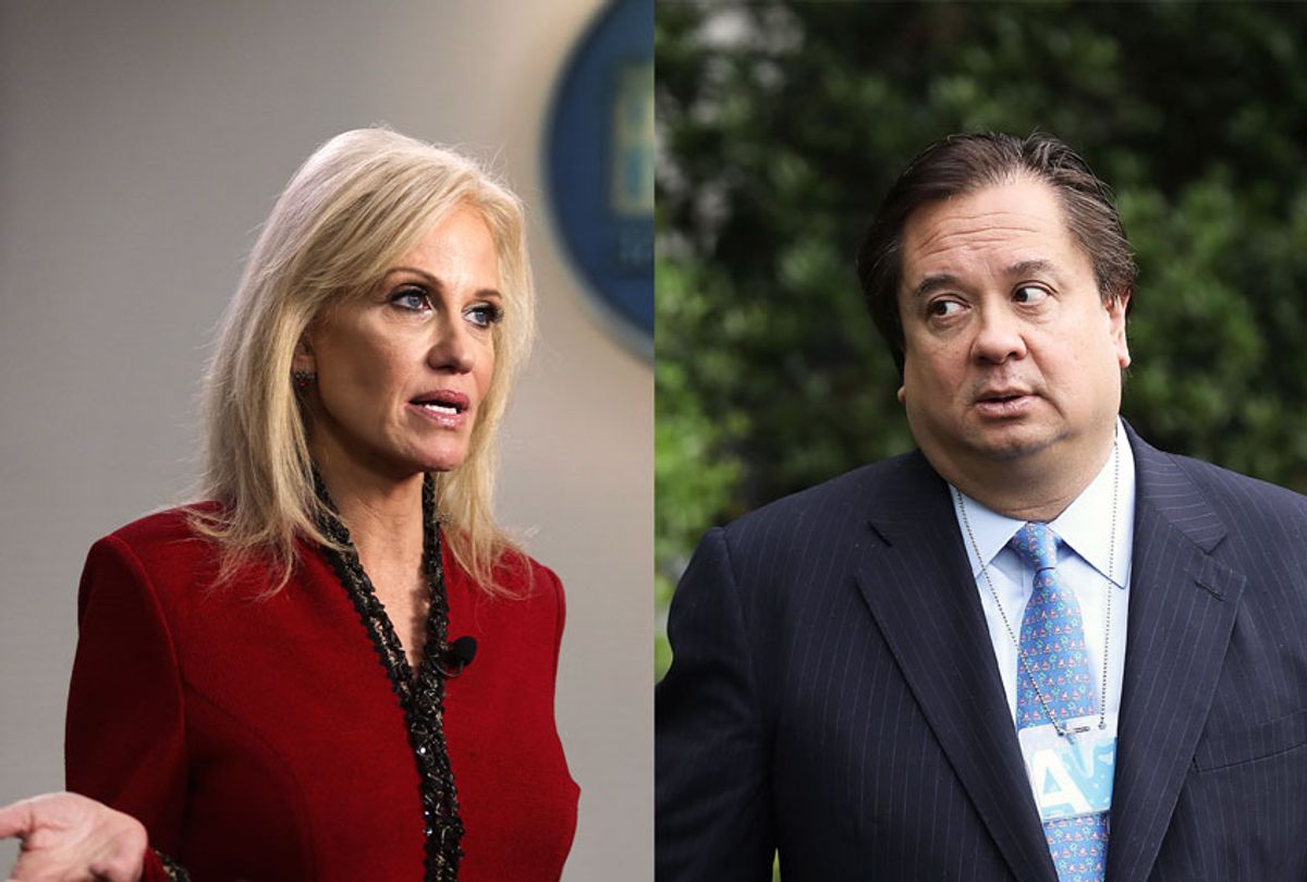 conway kellyanne salon george coronavirus journalists slur feuds married asian over getty